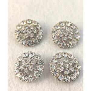 4 Lge Vintage Rhinestone Buttons See Measurements In Photos Clear + Silver Color